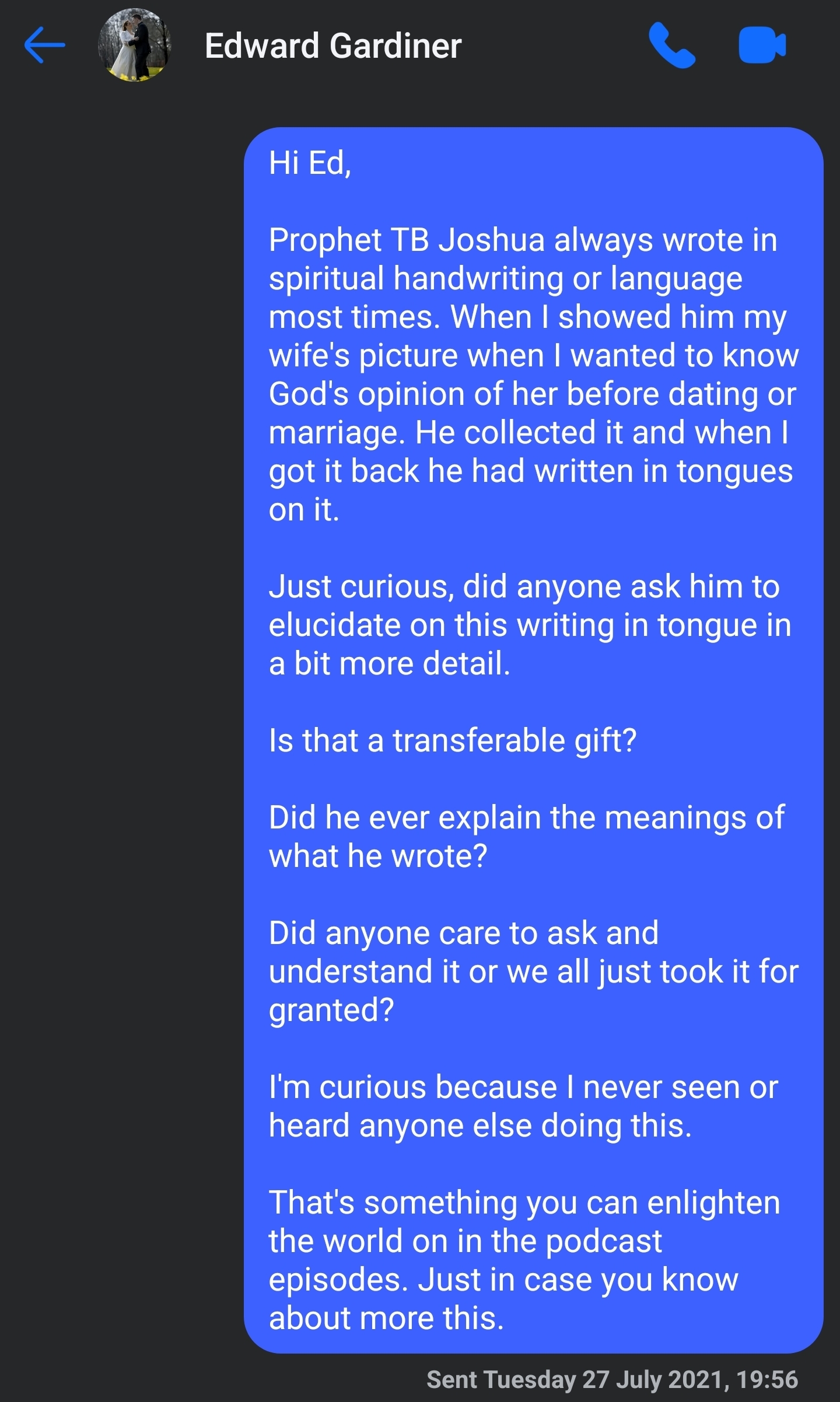My Question to Ed - SpiritWorshipGen