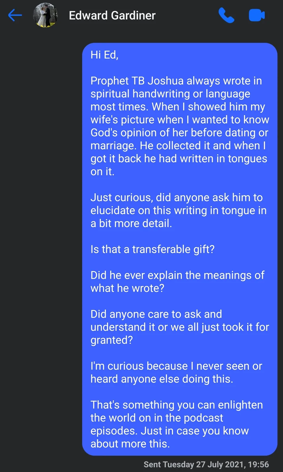 My Question to Ed - SpiritWorshipGen